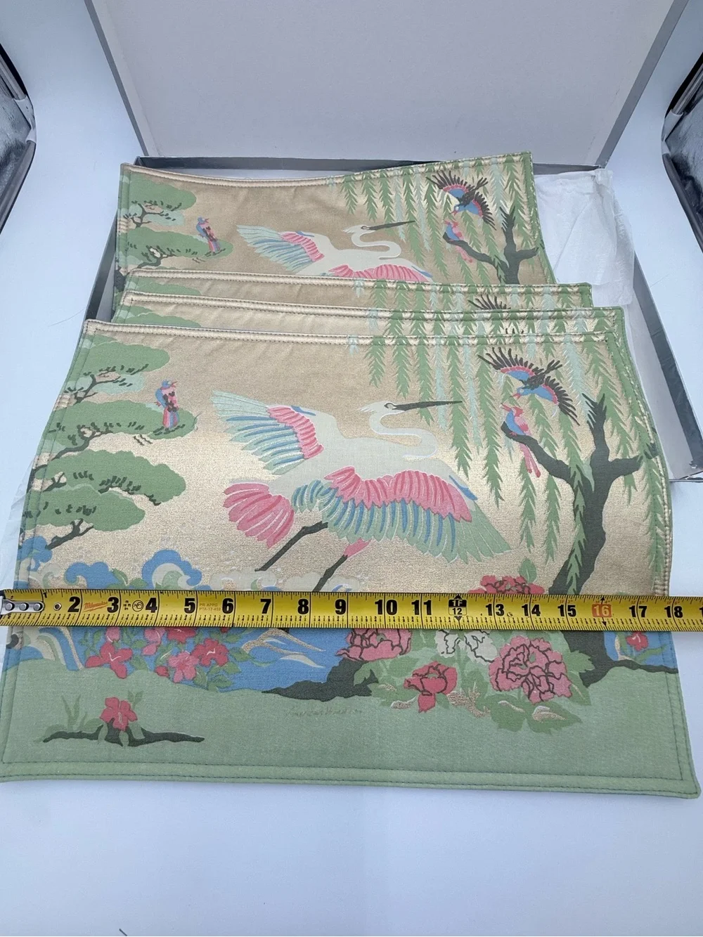 Vtg Set of 6 JACOBSON'S Japanese Chinoiserie Placemats Woven Crane Heron In Box